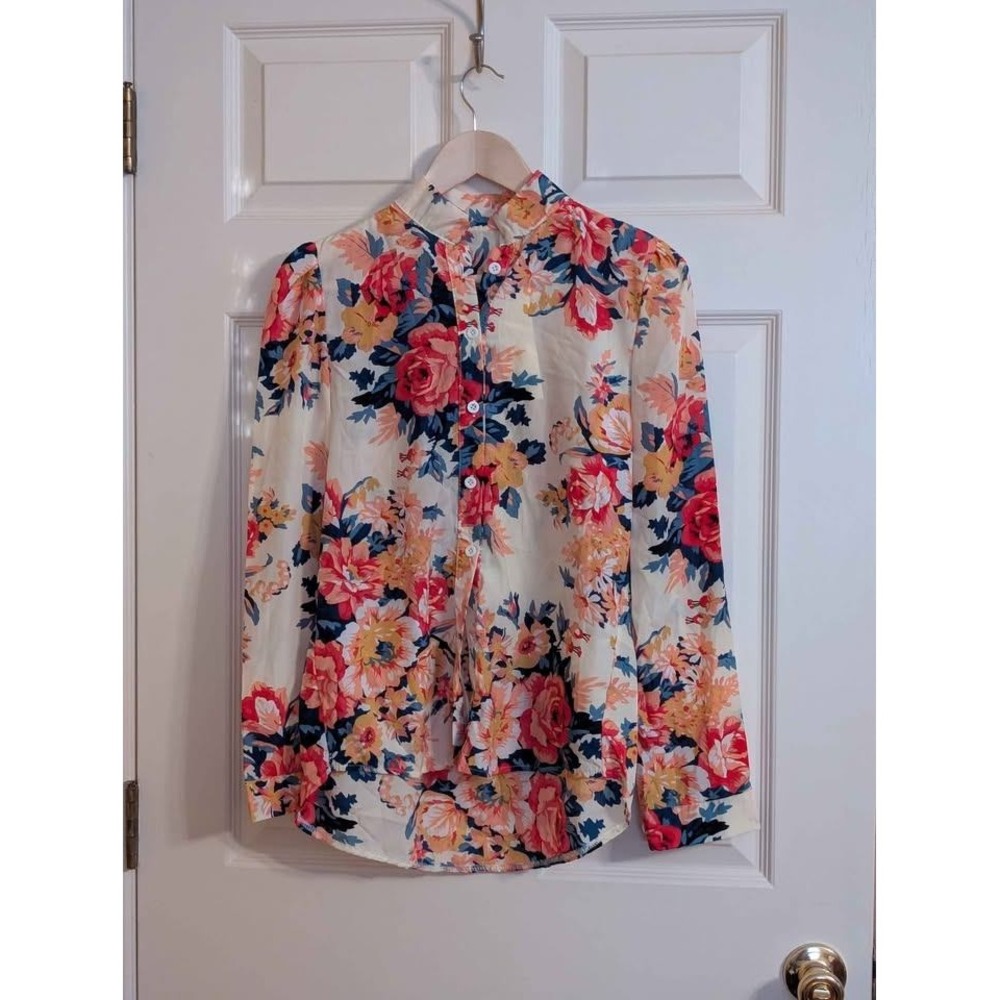 NWT Yuchen Floral Blouse Womens Medium Button Front Long Sleeve Cottagecore Boho